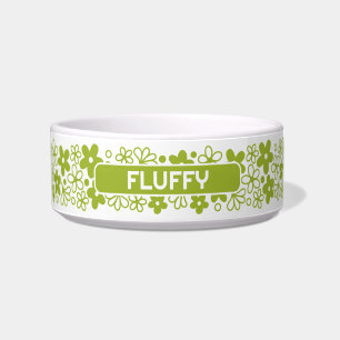 Crazy Daisy Pattern in Spring Green with Name Bowl