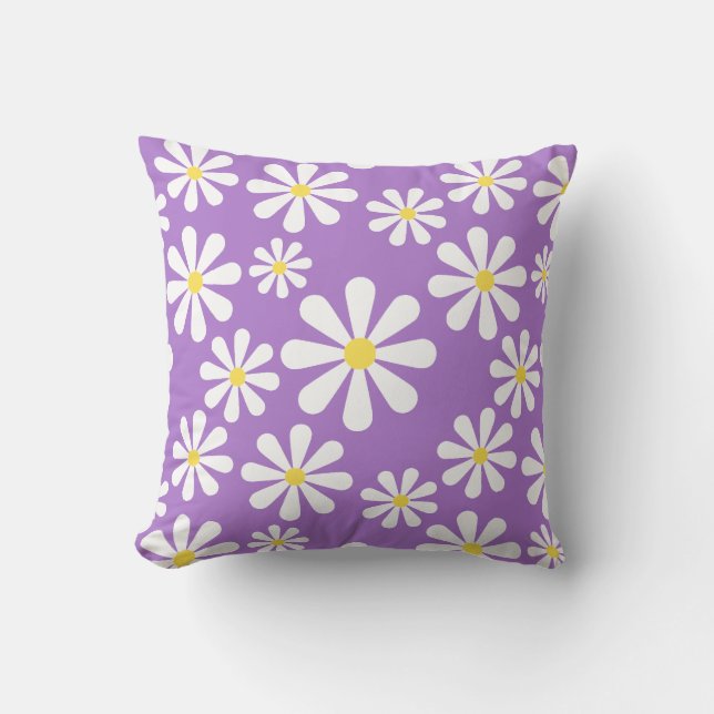 Crazy Daisy Purple White Yellow Floral Cushion (Front)