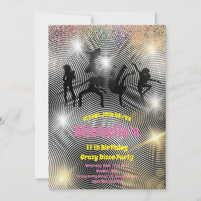Crazy disco psychedelic birthday invitation (Front)
