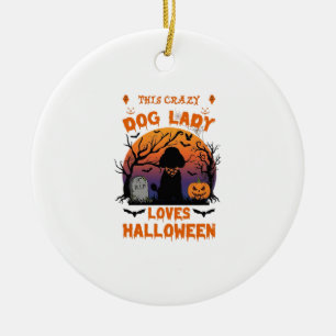Crazy Dog Lady Loves Halloween Poodle Pumpkin Tomb Ceramic Tree Decoration