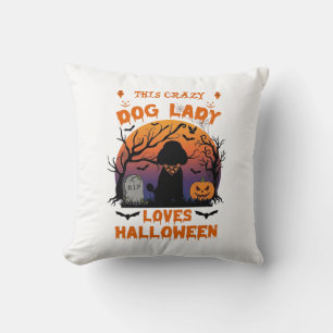 Crazy Dog Lady Loves Halloween Poodle Pumpkin Tomb Cushion