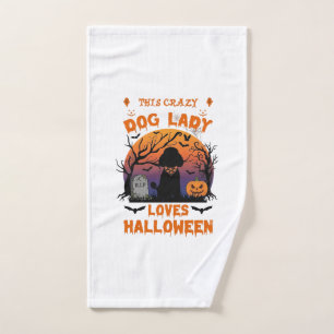Crazy Dog Lady Loves Halloween Poodle Pumpkin Tomb Hand Towel