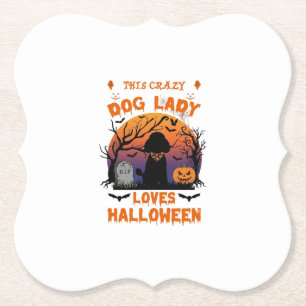 Crazy Dog Lady Loves Halloween Poodle Pumpkin Tomb Paper Coaster
