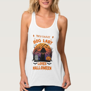 Crazy Dog Lady Loves Halloween Poodle Pumpkin Tomb Singlet
