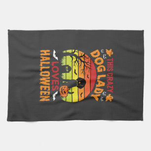 Crazy Dog Lady Loves Halloween Vintage Design Tea Towel