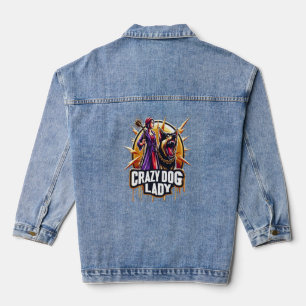 Crazy Dog Lady With Her Fierce Guard Dog Denim Jacket