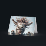 Crazy Donkey On a Fence For Birthday Card<br><div class="desc">A comical donkey sticks its head above a wooden fence grinning widely with messy hair flying in all directions 
Text is editable.</div>