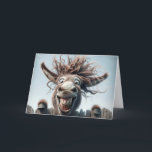 Crazy Donkey On a Fence For Birthday Card<br><div class="desc">A comical donkey sticks its head above a wooden fence grinning widely with messy hair flying in all directions 
Text is editable.</div>