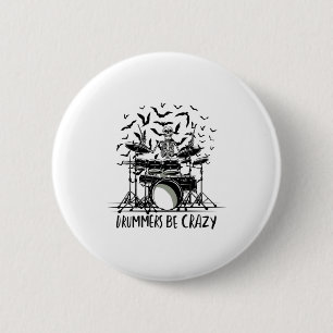 Crazy Drummer Skeleton Design 6 Cm Round Badge