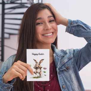 Crazy easter bunny holiday postcard