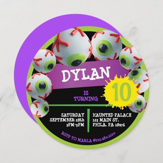 CRAZY EYEBALLS Halloween Birthday Party Invitation (Front/Back)