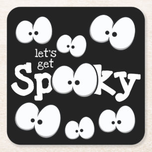 Crazy Eyes Let's Get Spooky Halloween Party Square Paper Coaster