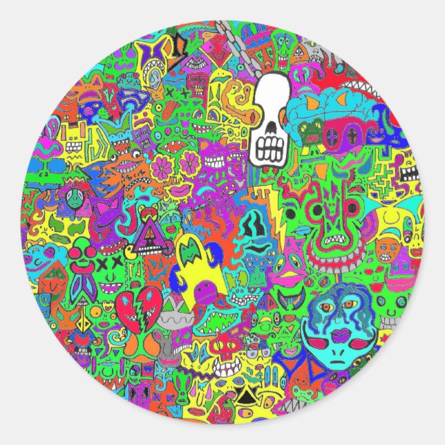Crazy Faces Classic Round Sticker (Front)