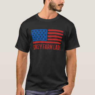 Crazy Farm Lady Distressed Grunge American Flag US T-Shirt
