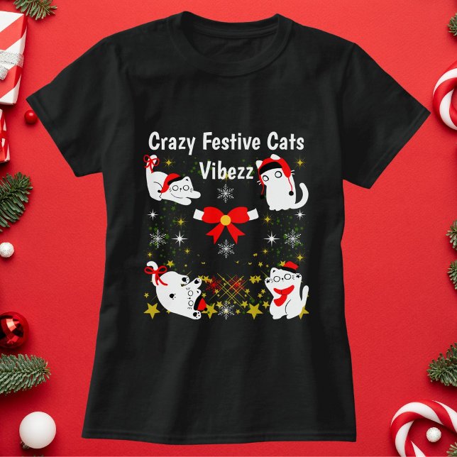 Crazy Festive Cats Funny Christmas Personalised  T-Shirt (Creator Uploaded)