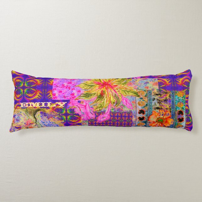Crazy Floral Patchwork Colourful Purple Body Cushion (Front)