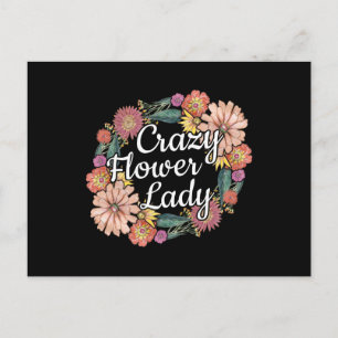 Crazy Flower Lady - Zinnia Gardener Postcard