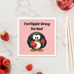 Crazy for You Cute Valentine's Day Love Penguin  Napkin