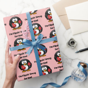 Crazy for You Cute Valentine's Day Love Penguin Wrapping Paper