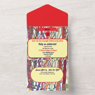 Crazy forest watercolour birthday all in one invitation