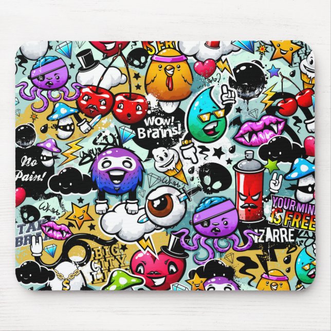 Crazy Fruits and Vegetables Graffiti Art Mouse Pad (Front)