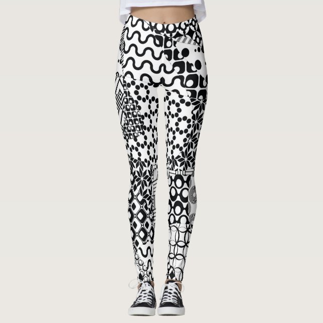 Crazy, Funky, Black and White Pattern, Cool Leggings (Front)