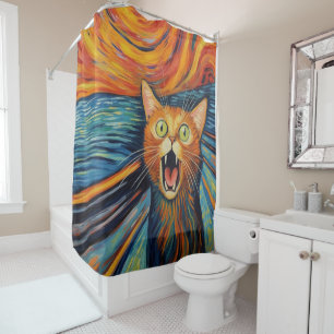 Crazy funny red cat painting shower curtain