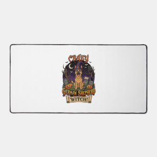 Crazy German Shepherd Witch Halloween Dog Pumpkins Desk Mat