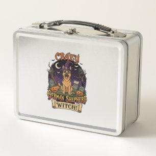 Crazy German Shepherd Witch Halloween Dog Pumpkins Metal Lunch Box