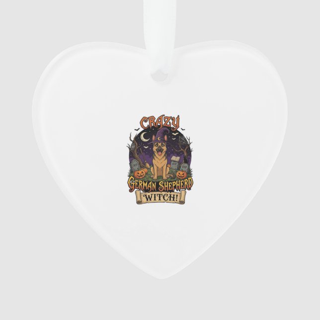 Crazy German Shepherd Witch Halloween Dog Pumpkins Ornament (Front)