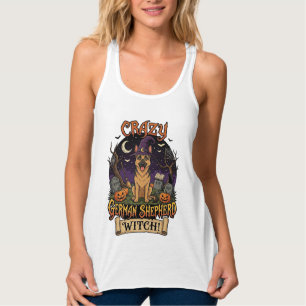 Crazy German Shepherd Witch Halloween Dog Pumpkins Singlet