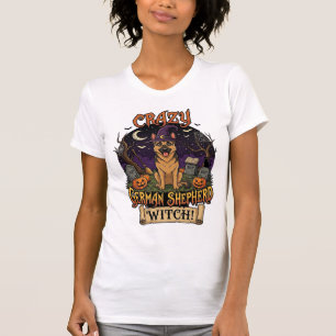 Crazy German Shepherd Witch Halloween Dog Pumpkins T-Shirt