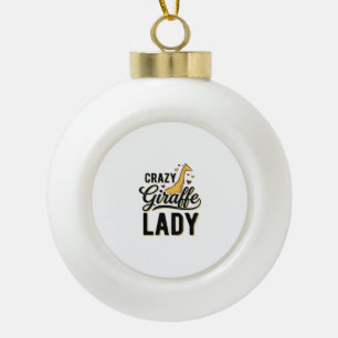 Crazy Giraffe Lady Vintage Engraving Shirt Design  Ceramic Ball Christmas Ornament