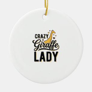 Crazy Giraffe Lady Vintage Engraving Shirt Design  Ceramic Tree Decoration