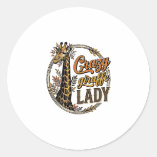 Crazy Giraffe Lady Vintage Engraving Shirt Design_ Classic Round Sticker