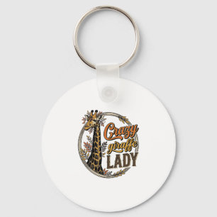 Crazy Giraffe Lady Vintage Engraving Shirt Design_ Key Ring