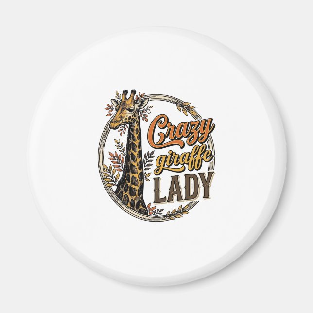 Crazy Giraffe Lady Vintage Engraving Shirt Design_ Magnet (Front)