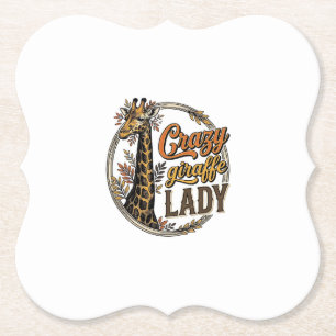 Crazy Giraffe Lady Vintage Engraving Shirt Design_ Paper Coaster