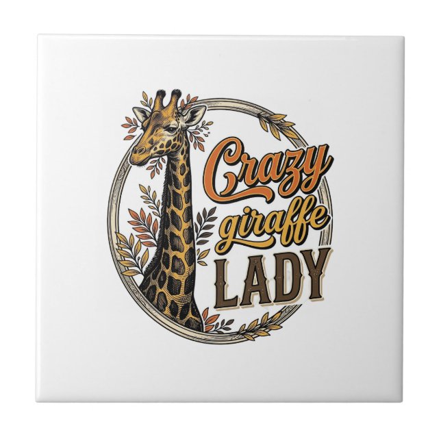 Crazy Giraffe Lady Vintage Engraving Shirt Design_ Tile (Front)