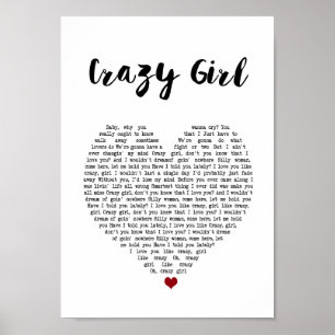 Crazy Girl Heart Song Lyric Wall Art Print