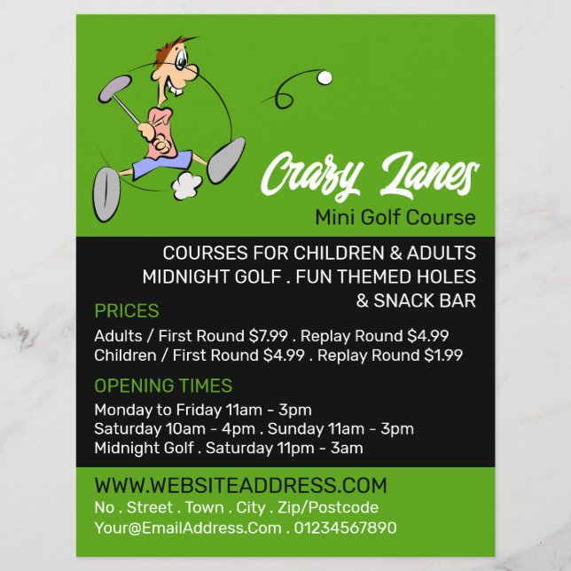 Crazy Golfer, Mini Golf Course Advertising Flyer (Front)