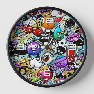 Crazy Graffiti Stickers Clock