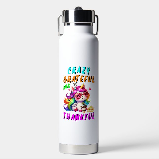 Crazy Grateful And Thankful Water Bottle (Front)