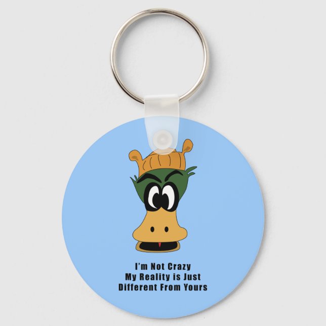 Crazy Green Cartoon Duck Different Reality Key Ring (Front)