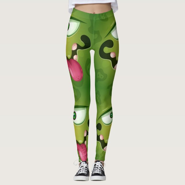 Crazy Green Monster Face Leggings (Front)