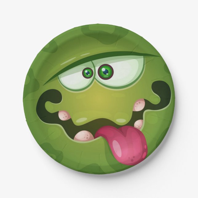 Crazy Green Monster Face Paper Plate (Front)