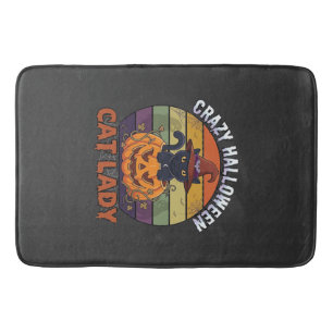 Crazy Halloween Cat Lady Black Pumpkin Witch Hat Bath Mat