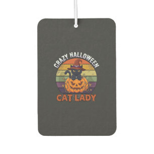 Crazy Halloween Cat Lady Black Pumpkin Witch Hat Car Air Freshener