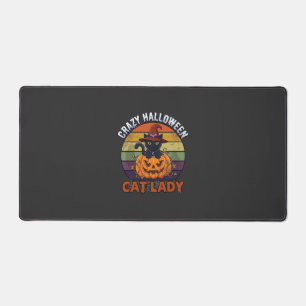 Crazy Halloween Cat Lady Black Pumpkin Witch Hat Desk Mat