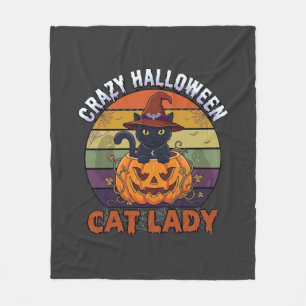 Crazy Halloween Cat Lady Black Pumpkin Witch Hat Fleece Blanket